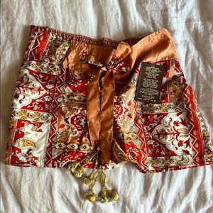 Bohemian Red and Orange Patterned Shorts by jungle billee Small
